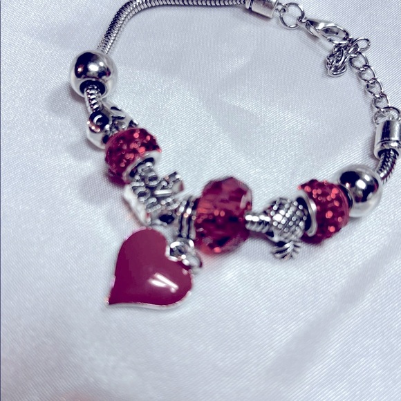 Silver and Red Heart Charm Bracelet - Picture 3 of 6